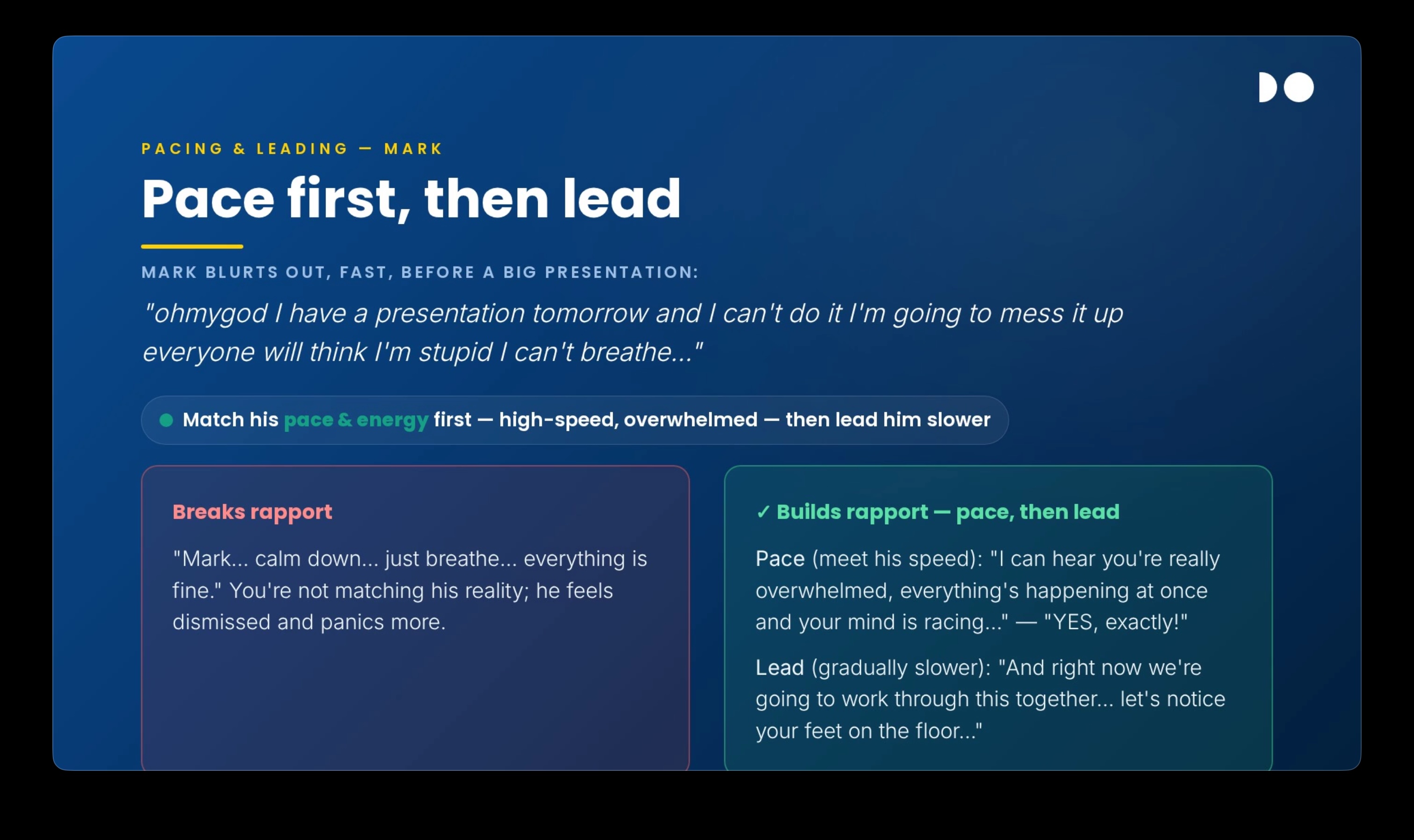 Pace first, then lead script examples
